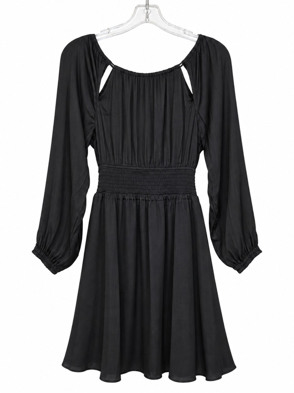 Promesa Black Mini Dress With Cut Out Detail On Neckline And Smocked Waist